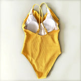S - XXL Sexy Ribbed Ruffled One Piece Swimsuit Women Swimwear Female Monokini High Cut Bather Bathing Suit Swim Wear Bodysuit