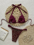 Shiny Brozing Wine Leopard Print Bikini Women Sexy Push Up Bra Pleate Triangle Swimsuit 2026 Beach Bathing Suit Holiday Swimwear
