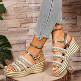 Golden Platform Gladiator Sandals for Women Summer Plus Size Height Increasing Sandals Woman Ankle Buckle Thick Sole Sandles 43