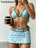 With Skirt Polka Dot Halter Bikini Female Swimsuit Women Swimwear Three-Pieces Bikini Set Strappy Bather Bathing Suit Swim V8380