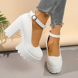 Black Super High Heels Mary Jane Shoes Women Plus Size 42 Chunky Platform Pumps Woman Ankle Buckle Party Wedding High Heel Shoes