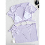 XS - L Ribbed Halter Bikini Women Swimwear Female Swimsuit Four-pieces Bikini set With Sarong Bather Bathing Suit Swim V3152B