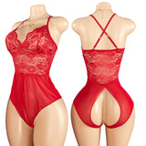 Woman Crotchless Lingerie Bodysuit Erotic Lace Mesh Underwear Babydoll Dresses Sexy Pajamas See Through Jump Suit Desire Costume