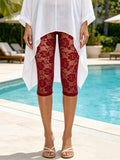 Women's Lace Capris Swim Cover-ups Summer Elastic Waist Floral Mesh Lingerie Pants Leggings for Party Club Beach