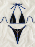 DEKA Sexy Triangle Micro Thong Bikini Set Diamond Swimsuit String Halter Swimwear Women Bead Bathing Suit Extreme Mini Bikini