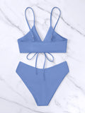 New Women's Swimsuit High Waist Two Piece Bikini Set Hollow Out V-neck Bandage Cross Backless Beach Swimwear Summer Bathing Suit