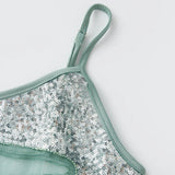 Women Sleeveless Spaghetti Strap Sheer Camisole Fashion Beaded Sequin Butterfly Cami Tops Summer Crop Tops