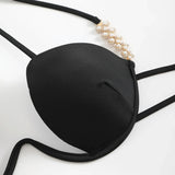 Halter Pearls V-Bar Underwired Bra Cup Bikini Women Swimwear Female Swimsuit Two-pieces Bikini Set Push Up Bathing Suit Swim
