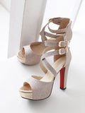 Women's Sandals Summer New Style Fashion Fish Mouth Open Toe Buckle Thick Heel High Heel Women's Shoes Plus Size 33-43 High 11cm