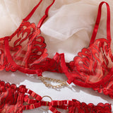 Bikini Fashion Sexy Plot Person Flame Metal High-End Temptation Slim Sexy Lingerie Four-Piece Set