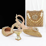 Doershow new come Matching Women Shoe and Bag Set Decorated gold Nigerian Shoes and Bag Set Italy Shoes and Bag set !HFG1-1