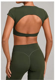 No Padded Women's Yoga T-shirt Short Sleeves Bra Backless Fitness Top Beautiful Back Gym Clothes Form-fitting Running Tee