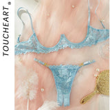 Toucheart Adult Sexy Lingerie Set Low-Cut Breast-Exposing Lace Embroidery See-Through Sexy Open-Back No-Removal Wear Underwear