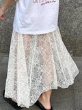 Women's Summer Lace Long Skirts Elegant Low Waist Solid Color See-Through Midi Skirts Slim Fit Skirts