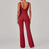 Women's Seamless Yoga Jumpsuits Sports Fitness Sleeveless Hip-lifting Flared One-piece Workout Gym Training Slim Fit Bodysuits