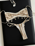 Striped Shell Fishnet Bandeau Bikini Women Swimsuit Female Swimwear Two Pieces Bikini Set Mini Micro Thong Bathing Suit Swim