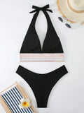 Halter Bikini 2025 Solid Bandage Swimsuit Women Padded High Cut Swimwear Female Bathers Bathing Swimming Swim Suit Beachwear