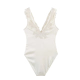 Women's Satin Women Elegant Beige Lace V Neck Satin Bodysuits Sleeveless Slim Fit Top For Daily Wear Bodysuits Pure Desire S1ZJ