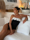 Women's Sexy One Piece Swimsuit Set with Cover up Push-Up Strapless Print Bathing Suit Summer Beachwear Beach Swimwear