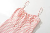 Foridol Spaghetti Strap Tie Up Plaid Dress Women Summer Beach Midi Sundress Strapless Retro Pink Short Vestidos Female Dress