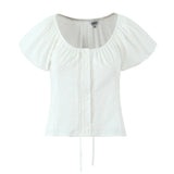Foridol White Cotton Women Summer Crop Tops Lace Patchwork Short Female Tops Puff Sleeve Square Collar Slim Top Blouse 2025