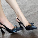 French Bow Knot High Heel Sandals for Women Sexy Back Strap Pointed Toe Sandalias Woman 2025 Office Patent Leather Sandals Mujer