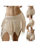 Summer Solid Color Gothic Mini Skirt Women Drawstring Elastic Band Short Y2K Skirt Irregular Hem Streetwear