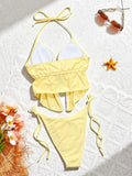 DEKA 2026 New Yellow Lace-up Bikini Set Two-Piece Swimsuit Women High Elastic Sexy Triangle Cup Swimwear Set No Sleeve