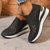 2025 New Hollow Out Wedges Sneakers Women Plus Size Pu Leather Thick Sole Loafers Woman Slip On Breathable Casual Shoes Female
