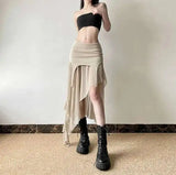 Sexy Irregular Y2K Skirts Women Vintage American High Waist Slim Slit Long Skirt Casual Lady Streetwear Retro Summer Skirts XGM8