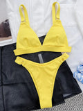 Ribbed Triangle High Cut Bikini Women Swimsuit Female Thong Swimwear Two Pieces Bikini Set Rings Bather Bathing Suit Swim Lady