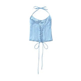 Vietnamese Sexy Backless Halter Neck Camisole For Women Niche Deep V-neck With Hook And Fishbone Waist-cinching Satin Top 02BG