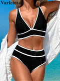 S - XL Sexy V Neck Printed High Waist Bikini Female Swimsuit Women Swimwear Two-pieces Bikini Set Bather Bathing Suit Swim V6997