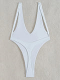 Deep V Neck High Leg Cut One Piece Swimsuit Women Thong Swimwear Female Bather Monokini Backless Bathing Suit Swim Beachwear