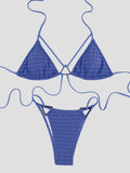 Sexy Wrinkled Halter High Cut Bikini Female Swimsuit Women Swimwear Two-pieces Bikini set Hollow Out Bather Bathing Suit Swim