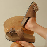 Fashion Crystal Flower Platform Slippers Women 2026 Summer Clip Toe Thick Sole Sandals Woman Plus Size Anti Slip Outdoor Slides