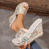 2026 Women's Embroidered Slippers Autumn New Round Toe Open Toe  Heel Shoes