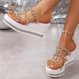 Luxury Rhinestone Chunky Platform Women Sandals 2025 Summer Crystal Wedges Slippers Woman Plus Size High Heels Sandals Female 43