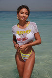 Cherry Print Mesh Short Sleeve Mini Bikini Female Swimsuit Women Swimwear Three-pieces Bikini Set Bathing Suit Swim Beachwear