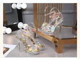 PVC Transparent Crystal Sandals Women Gold Silver Wedding Holographic Summer Jelly Shoes Ladies Thin High Heels Sandalias Mujer