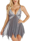Toucheart Sexy Lingerie Set Women's Lace Nightgown Mesh See-through Suspender Dress Lace Patchwork Sexy Ultra Thin Pajama Set