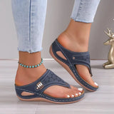 Summer Women's Wedge Sandals 2023 Clip Toe Orthopedic Arch Support Sandals Woman Pu Leather Non-Slip Soft Platform Flip Flops