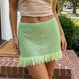 Summer Women's Knit Mini Skirt Solid Color Plush Tassel Trim Pencil Skirts Going Out Bohemian Beach Sexy Skirts