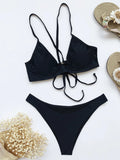 sexy push up bikinis sets two pieces solid thong swimsuit back bandage swimsuit Swimwear Biquini conjunto de bikini tankini