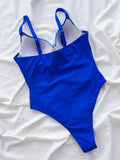 2026 Sexy One Piece Swimsuit Swimwear Women Push Up Blue Patchwork One-piece Bathing Suit Beachwear New Costumi Da Bagno Donna