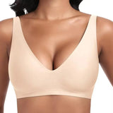 Women's Deep V Seamless Wire-Free Bra Plus Size Solid Color 3/4 Cup Thin Bra Comfortable Push-up Bra Underwear