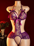 Nighttime Transparent Open Bra Porn Lingerie Corset Deep V Sexy Crotchless Underwear Women Lace Hollow Bras Hot Teddy Bodysuit