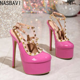 Summer New Fashion Thick Sole Sandals Thick High Heel Riveted Sexy Fashion Show Banquet Party Large Women's Shoes