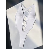 S - XL Deep V Neck Mini Thong Cross Back Women Swimwear One Piece Swimsuit Female High Leg Cut Bather Bathing Suit Swim V5462