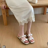 Bow Women Slippers High Heeled Sandals Shoes Square Toe Elegant 2026 Summer Trend Toe Dress Party